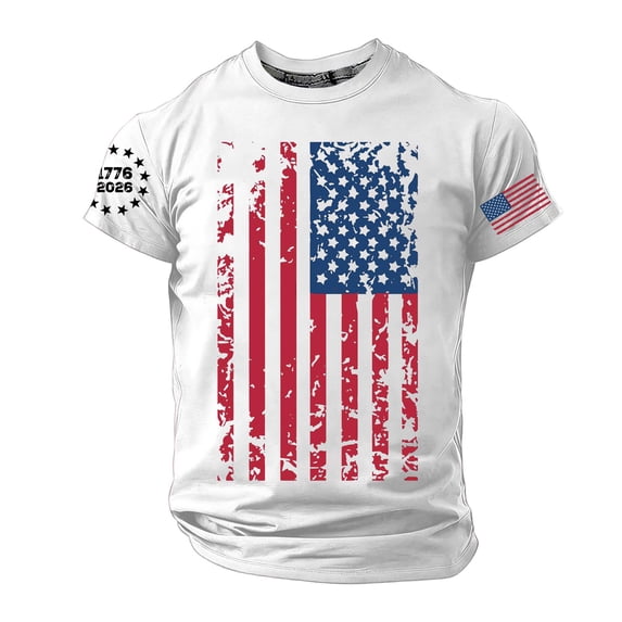 LPKRT Men 250Th Anniversary Patriotic T Shirt - American Flag Graphic Tee, Crewneck Summer Top(White-S)