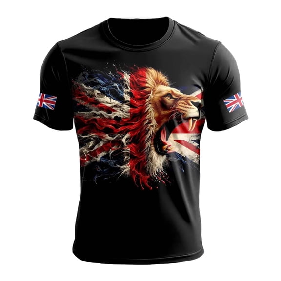 LPKRT Men British Flag Print T Shirt - Patriotic Graphic Tee, Short Sleeve Crewneck Casual Top(Black-L)