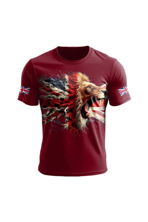 Men British Flag Print T Shirt - Patriotic Graphic Tee, Short Sleeve Crewneck Casual Top(Red-XL)