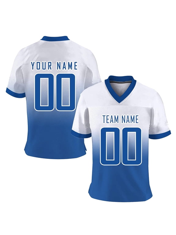 Men Custom Name Number Football T Shirt - Personalized Top, Breathable Sports Tee(Blue-2XL)