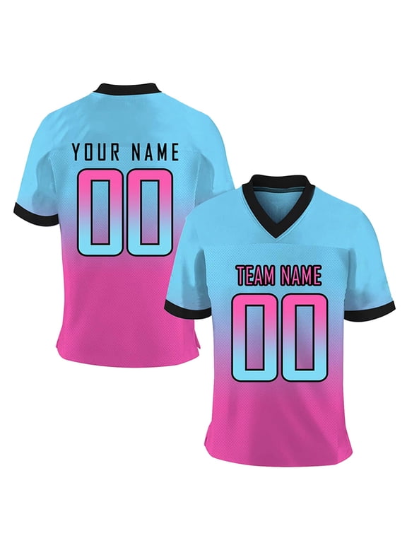 Men Custom Name Number Football T Shirt - Personalized Top, Breathable Sports Tee(Sky Blue-5XL)