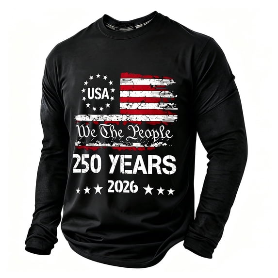 LPKRT Men Patriotic Long Sleeve T Shirt - 250Th Anniversary Crewneck Tee, Soft Breathable Top(Black-S)