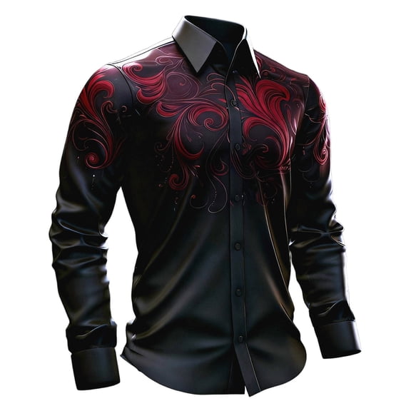LPKRT Men Pattern Long Sleeve Shirt - Dark Medieval Style Button Down, Casual Top for Festival Daily Wear(Red-M)