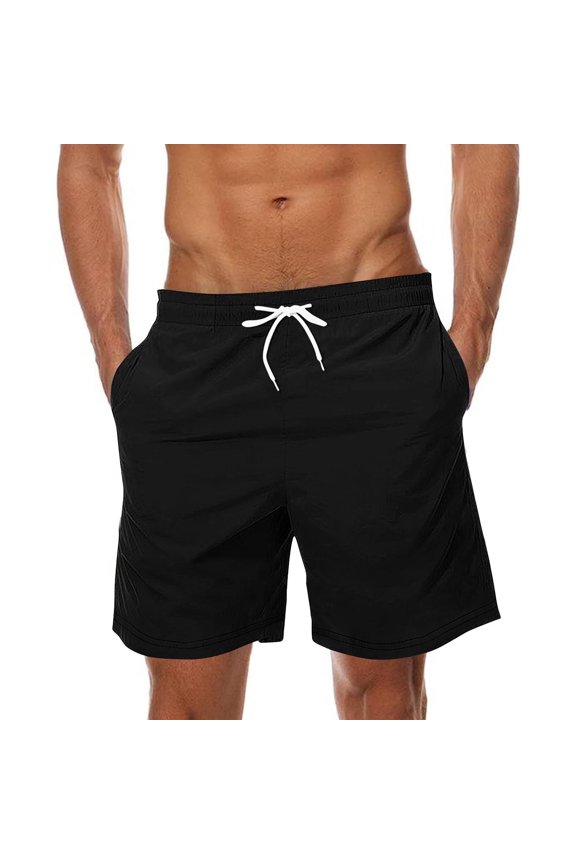 Men Personalized Beach Shorts - Drawstring Elastic Waist Bottoms, Breathable Summer Pants(Black-S)