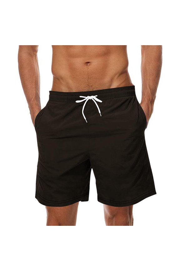 Men Personalized Beach Shorts - Drawstring Elastic Waist Bottoms, Breathable Summer Pants(Brown-S)