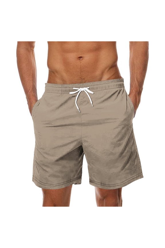 Men Personalized Beach Shorts - Drawstring Elastic Waist Bottoms, Breathable Summer Pants(Khaki-S)