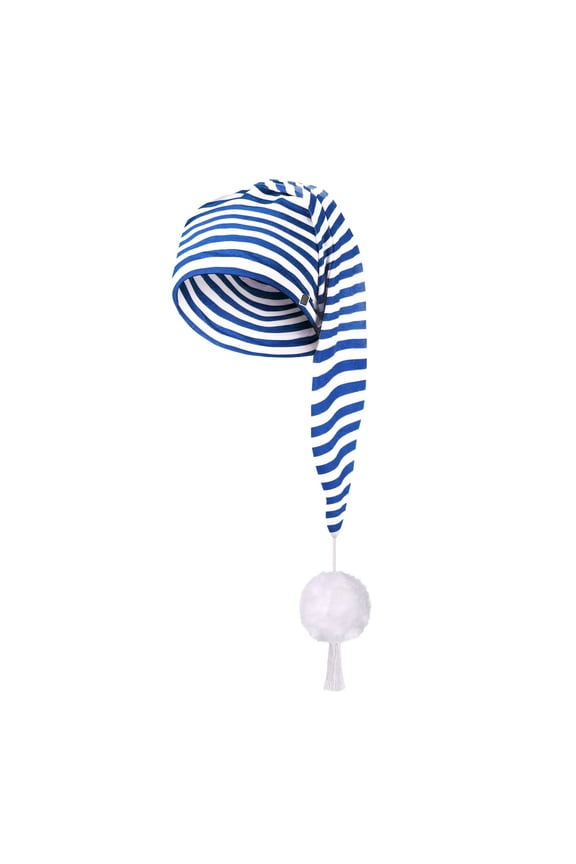 Men'S Night Cap Adjustable Striped Sleeping Caps Pom Ball Pajama Hat Blue