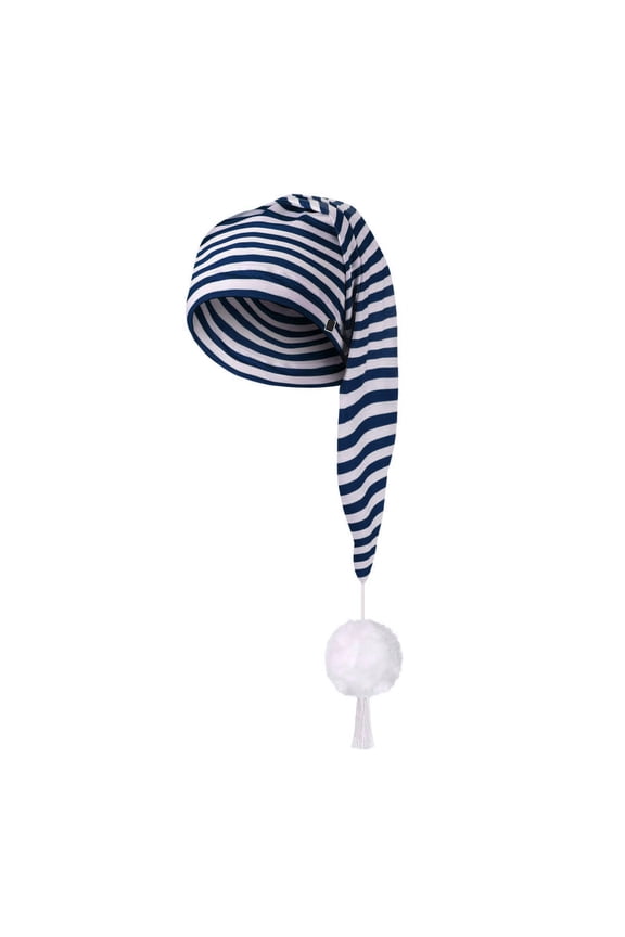 Men'S Night Cap Adjustable Striped Sleeping Caps Pom Ball Pajama Hat Navy
