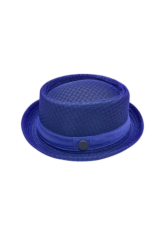 Mens Mesh Fedora Hat Lightweight Breathable Solid Pork Pie Hat Rolled Vintage Panama Sun Hat Blue