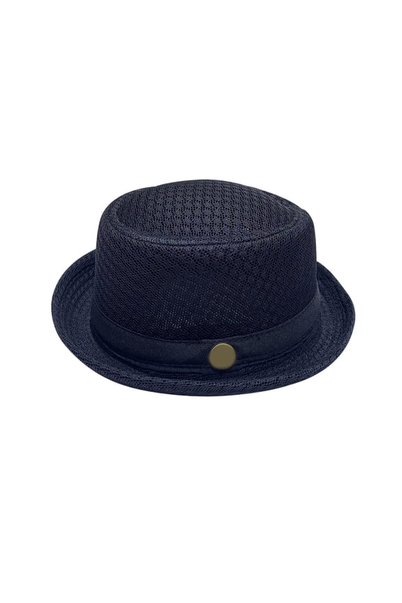 Mens Mesh Fedora Hat Lightweight Breathable Solid Pork Pie Hat Rolled Vintage Panama Sun Hat Navy
