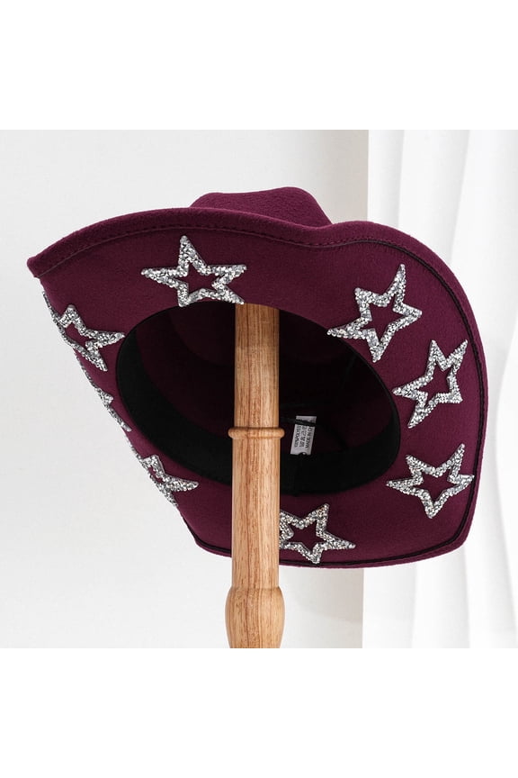Mens Womens Sparkly Star Cowboy Hat Adjustable Stylish Western Fedora Hat Sparkly Parties Panama Sun Hat