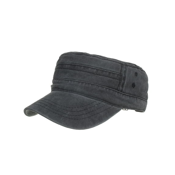 LPKRT Military Cadet Flat Cap For Men Women Washed Vintage Adjustable Buckle Sun Hat Black