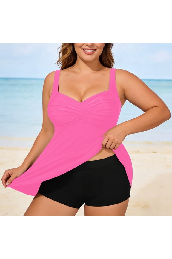 Plus Size Tankini Top for Women - Floral Print V-Neck Swim Top with Adjustable Straps, Modest Tummy Coverage Swimsuit Top Only