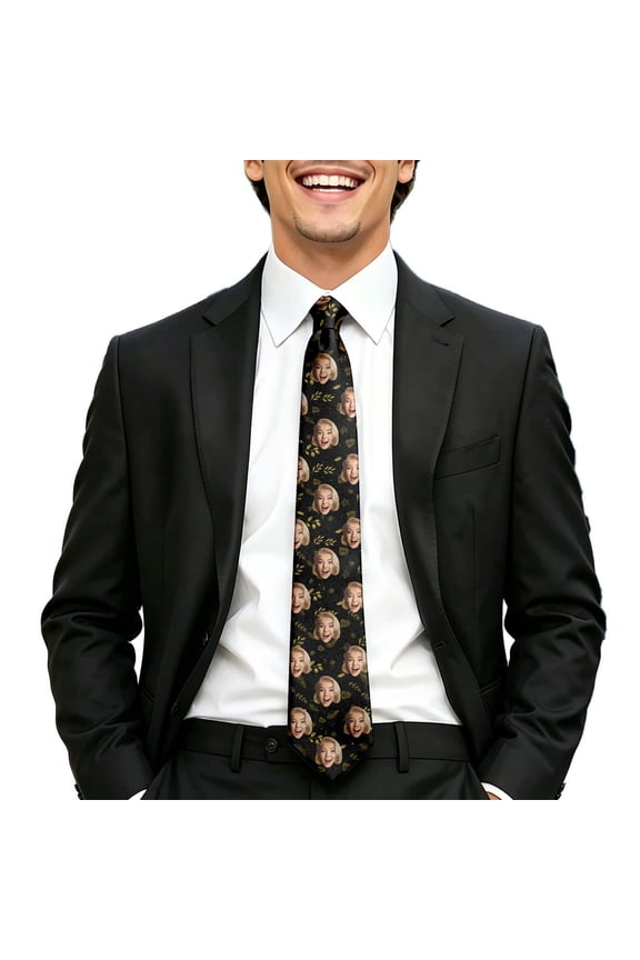 Unisex Diy Custom Face Tie - Personalized Photo Necktie, Memorial Gift for Father'S Day Anniversary Dress Up(Black-One Size)