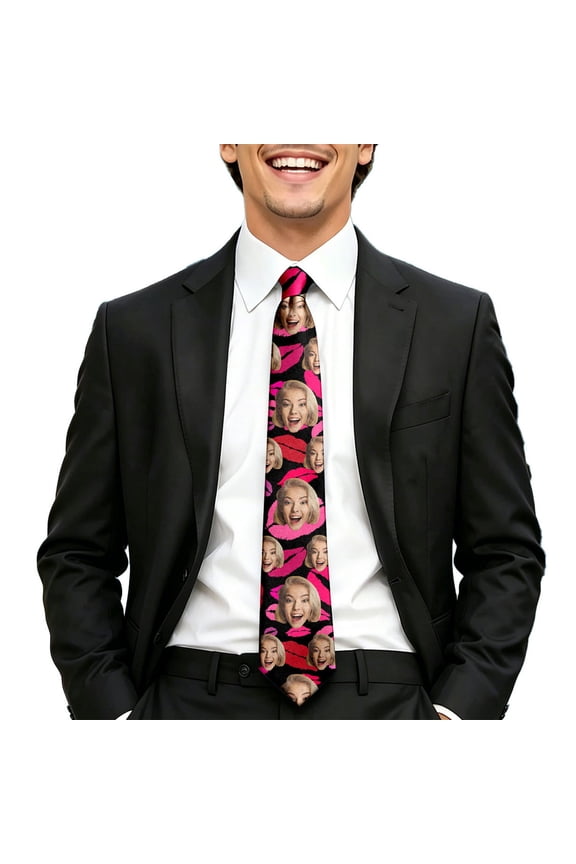 Unisex Diy Custom Face Tie - Personalized Photo Necktie, Memorial Gift for Father'S Day Anniversary Dress Up(Red-One Size)