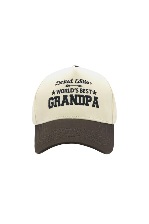 Unisex Grandfather Hat - World'S Grandpa Embroidery Visor Cap, Adjustable Snapback Baseball Hat for Outdoor Sports(Beige-One Size)