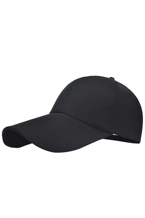 Unisex Long Brim Baseball Cap Solid Color Adjustable Sun Hat Upf 50+ Simple Casual Dad Hats Black