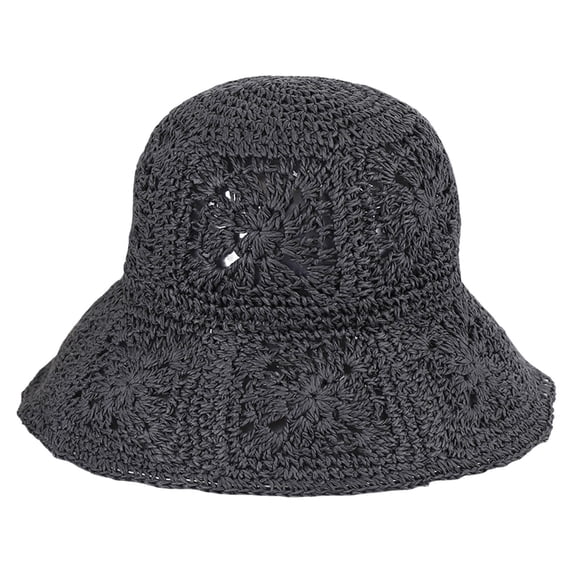LPKRT Women Crochet Bucket Hat Solid Lightweight Wide Brim Sun Hat Packable Floppy Fashion Boho Hat Black