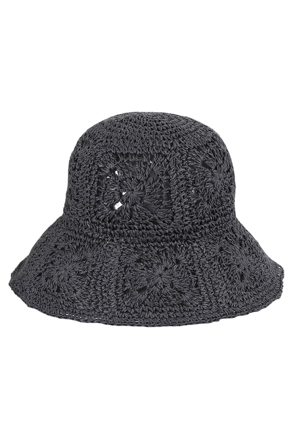 Women Crochet Bucket Hat Solid Lightweight Wide Brim Sun Hat Packable Floppy Fashion Boho Hat Black