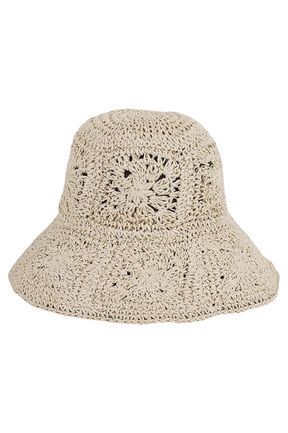 Women Crochet Bucket Hat Solid Lightweight Wide Brim Sun Hat Packable Floppy Fashion Boho Hat White