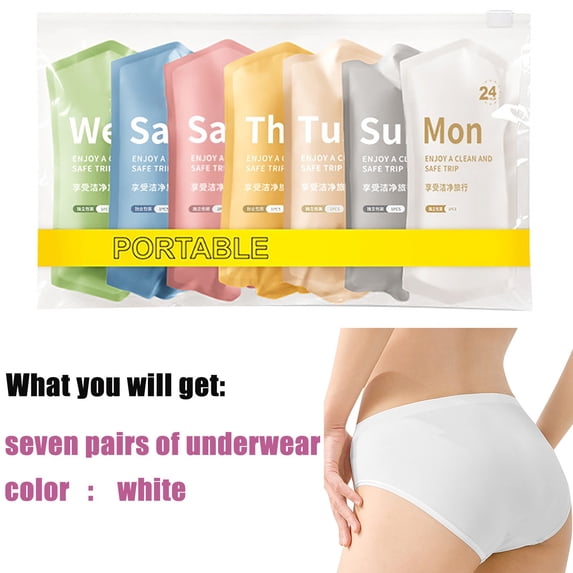 LPKRT Women Disposable Panties 7 Pack - Travel Breathable Underwear, Daily Soft Briefs for Trip(Beige-M)
