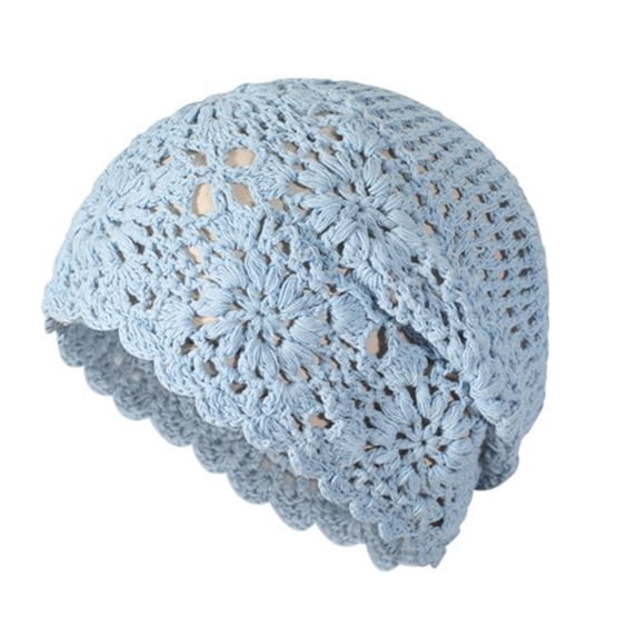 LPKRT Women Floral Crochet Beanie Hat Soft Lightweight Skull Cap Fashion Boho Hollow Out Knit Hat Blue