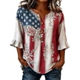 thumbnail image 1 of LPKRT Women Independence Day Ruffle T Shirt - Button Front Crewneck Top, Casual Summer Tee(Red-2XL), 1 of 4