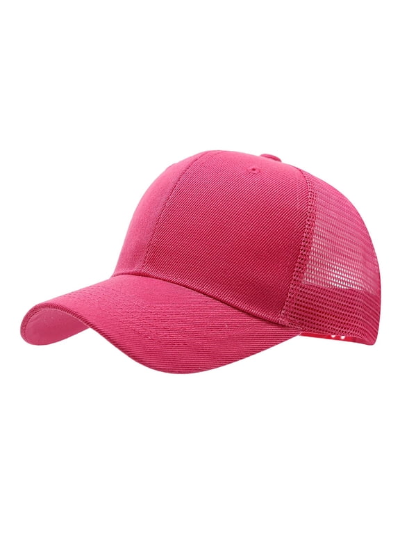 Women'S Classic Baseball Cap Vintage Distressed Ponytail Sun Hat Washed Fashion Adjustable Dad Hat Hot Pink