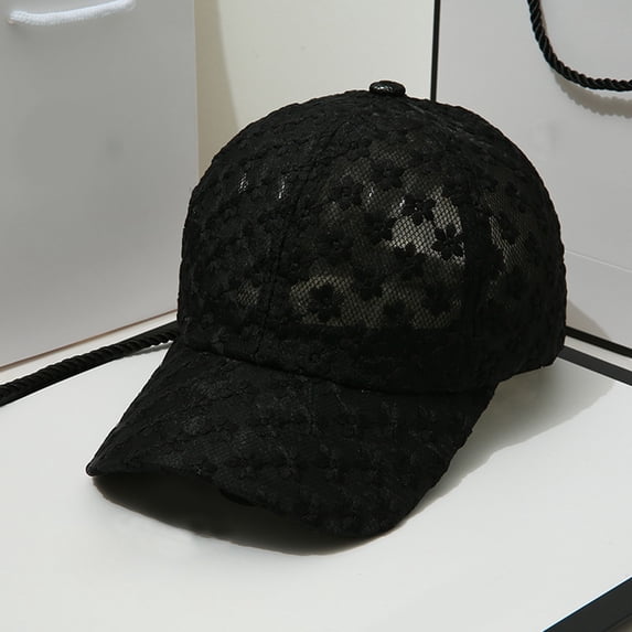 LPKRT Women'S Floral Lace Baseball Cap Fashion Mesh Breathable Adjustable Sun Hat Embroidery Uv Protection Dad Hats Black
