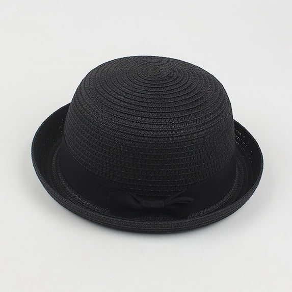 LPKRT Women'S Round Straw Sun Hat Breathable Short Brim Church Hats Uv Protection Vacation Hats Black