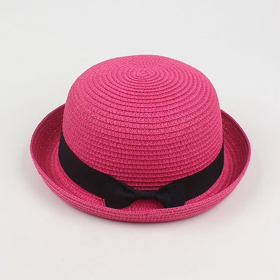 LPKRT Women'S Round Straw Sun Hat Breathable Short Brim Church Hats Uv Protection Vacation Hats Hot Pink