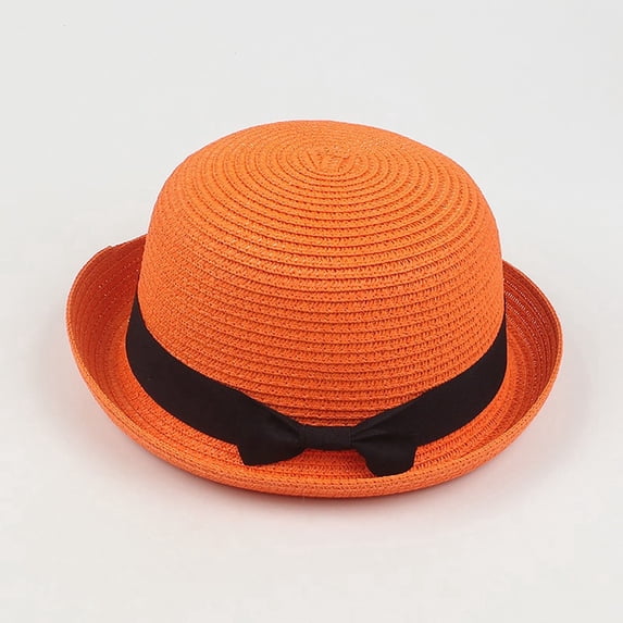 LPKRT Women'S Round Straw Sun Hat Breathable Short Brim Church Hats Uv Protection Vacation Hats Orange