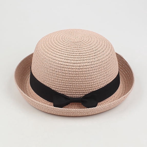 LPKRT Women'S Round Straw Sun Hat Breathable Short Brim Church Hats Uv Protection Vacation Hats Rose Gold