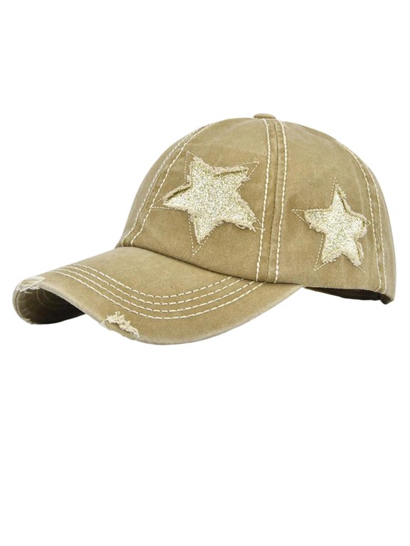 Women'S Washed Star Baseball Cap Vintage Distressed Sun Hat Fashion Adjustable Y2K Dad Hat Khaki