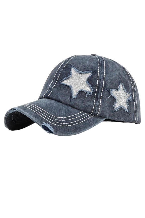 Women'S Washed Star Baseball Cap Vintage Distressed Sun Hat Fashion Adjustable Y2K Dad Hat Navy