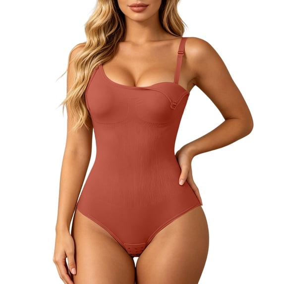 LPKRT Women Seamless Postpartum Bodysuit - Tummy Control Shapewear, Nursing 2 in 1(Brick Red-XL)