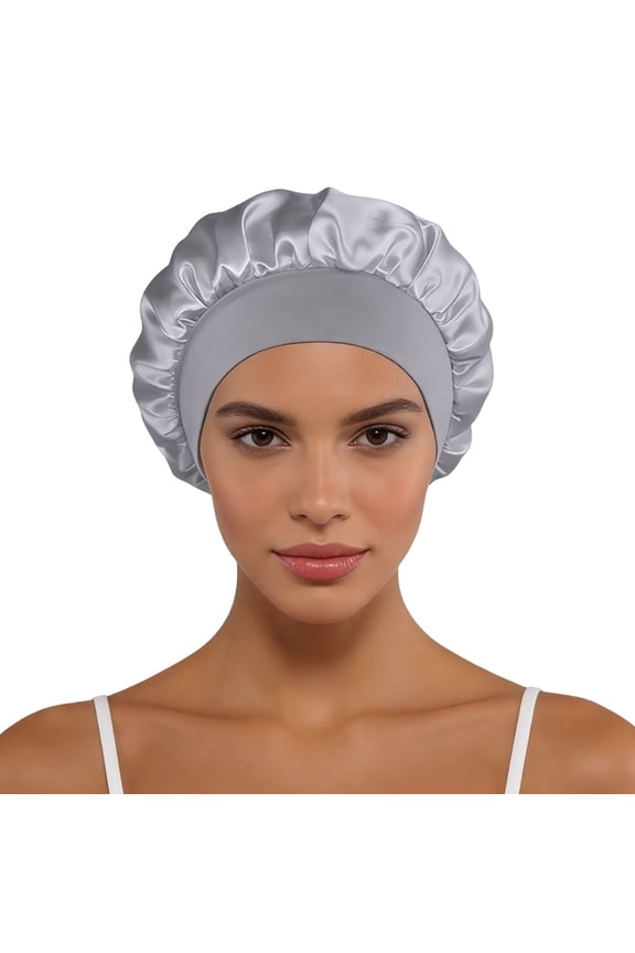 Women Silk Sleep Bonnet Elastic Breathable Night Sleeping Cap Grey