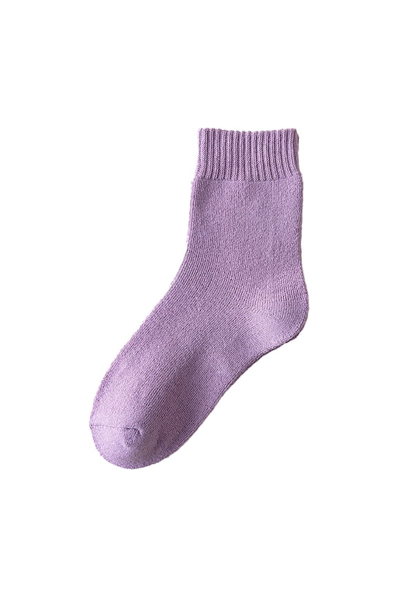 Women Thick Mid Calf Socks - Solid Color Winter Warm Stockings, Cozy Long Boot Socks(Purple-One Size)