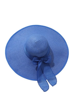 Women Wide Brim Straw Hat Packable Floppy Upf 50+ Sun Hat With Bow Summer Beach Vacation Hats Dark Blue