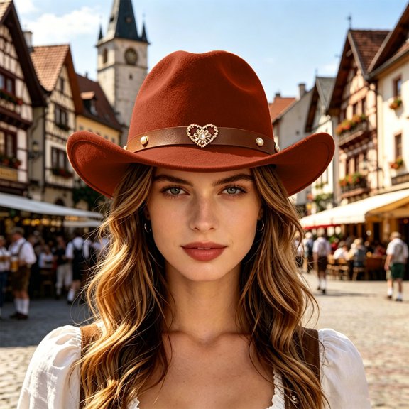 LPKRT Women Wide Curved Brim Cowboy Hat Fashion Vintage Buckle Western Fedora Hat Trendy Party Festival Style Panama Hat Orange