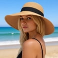 thumbnail image 1 of LPKRT Womens Elegant Fedora Hat Wide Brim Uv Protection Straw Sun Hat Breathable Summer Beach Floppy Hats Khaki, 1 of 7