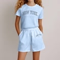 thumbnail image 1 of LPKRT girls 2 piece outfit set short sleeve T shirt Elastic Waist Shorts Fashionable Casual Matching Clothing Sets Sky Blue 9-10 Years, 1 of 4