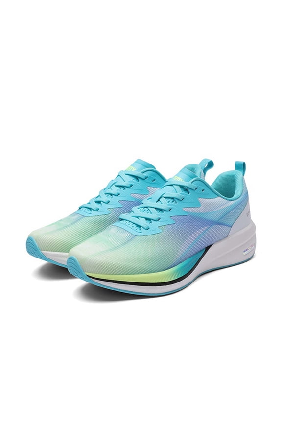 Men's lightweight breathable running shoes - low cut outdoor sports shoes with MD cushioned sole, bright neon green and blue design, suitable for hiking, training, and casual wear