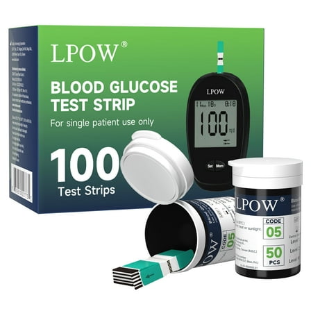LPOW Blood Sugar Test Strips - 100 Count, Use with LPOW Blood Glucose Monitor Only