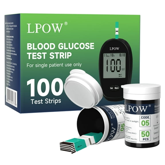 LPOW Blood Sugar Test Strips - 100 Count, Use with LPOW Blood Glucose Monitor Only