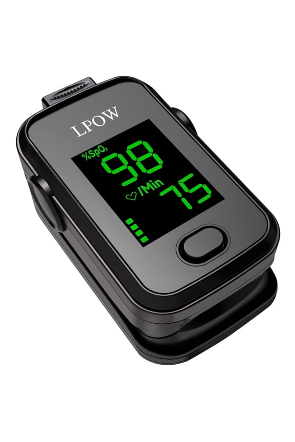 Fingertip Pulse Oximeter, Oxygen Level Pulse Rate, Includes Batteries and Lanyard - Black