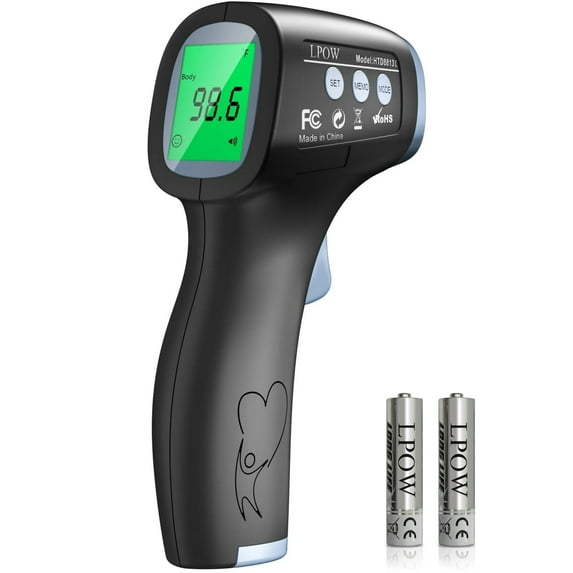 LPOW Infrared Digital Forehead Thermometer, 1s Reading, 3 Colors Backlight, 50 Memories Recall, All Ages