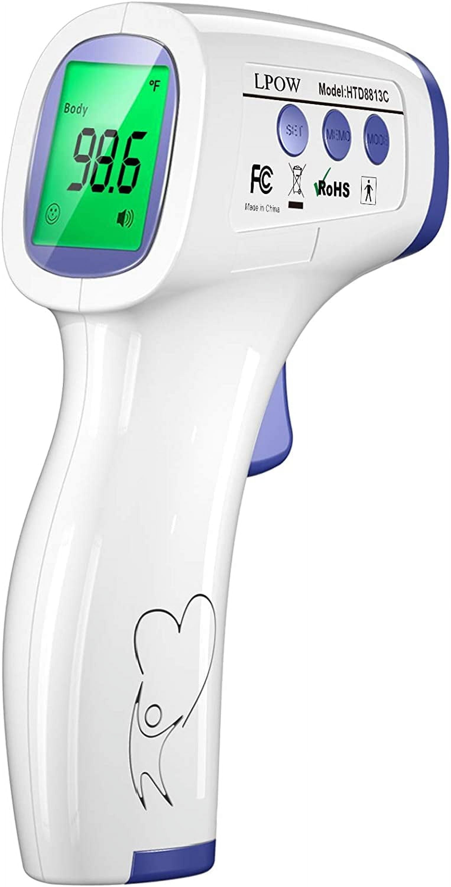 LPOW Infrared Digital Thermometer for Baby, 1s Reading, 3 Colors Backlight, 50 Memories Recall