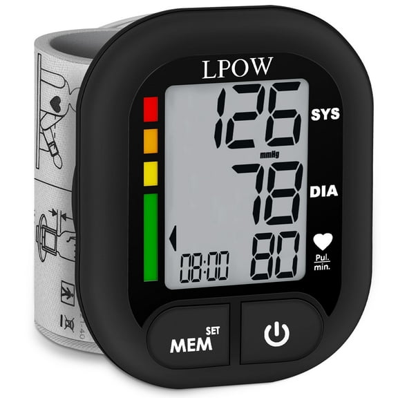 LPOW Wrist Blood Pressure Monitor for Home Use, 2 x 99 memory storage Large LCD Display, 1 Carrying Case