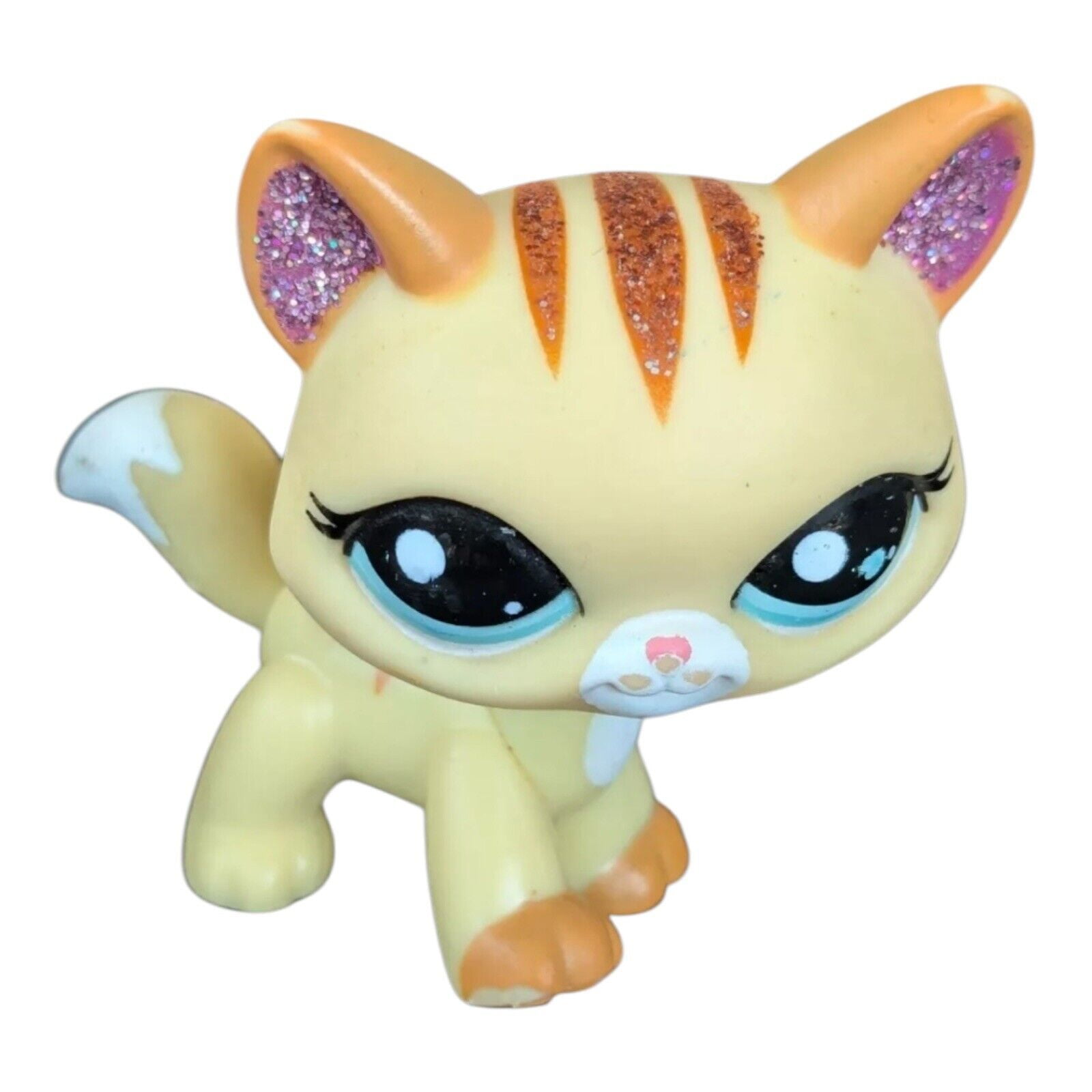 LPS Littlest Pet Shop #2255 Yellow Purple Glitter Cat Teal Eyes